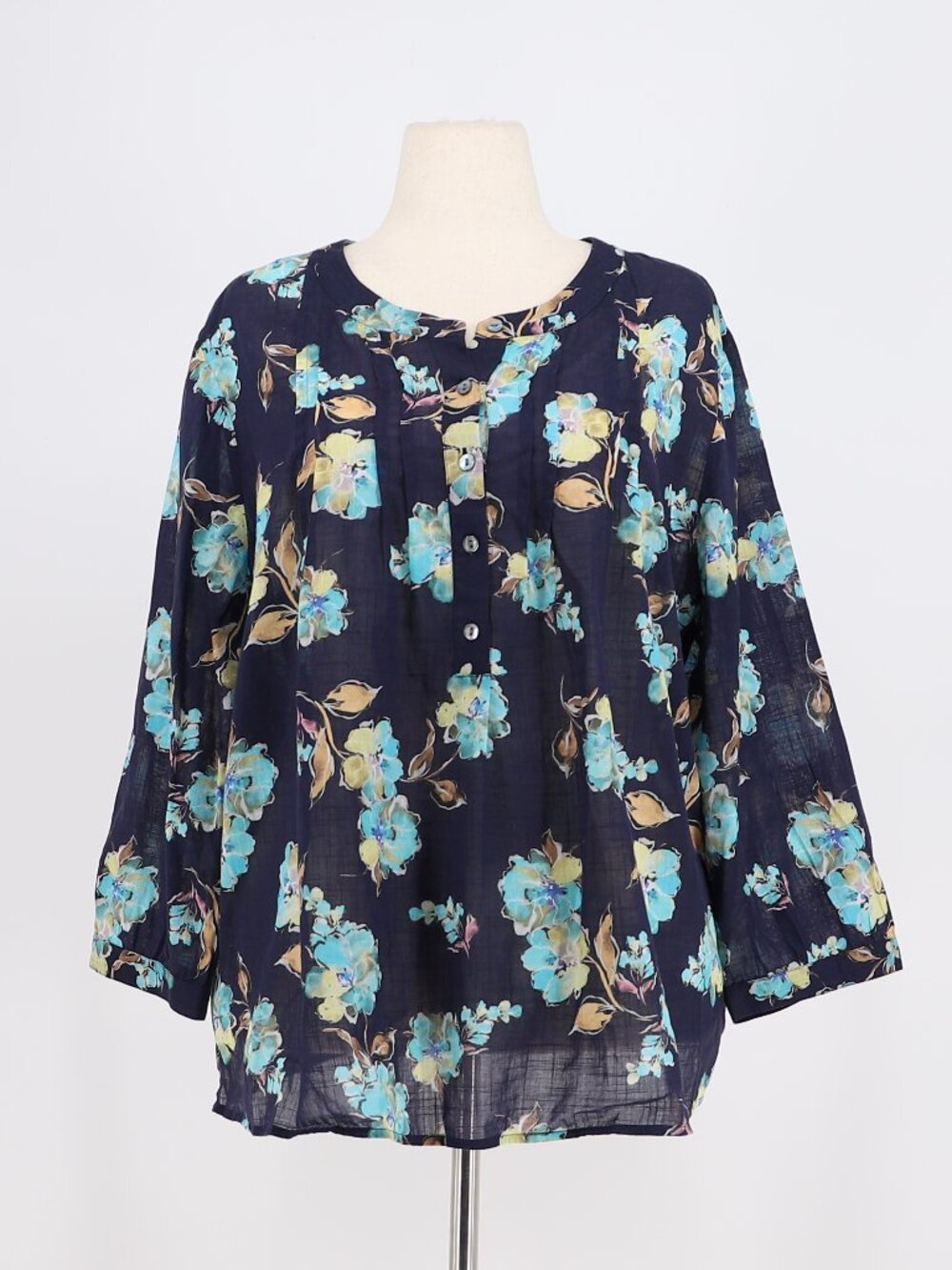 J. JILL Lightweight Floral Cotton Peasant Top Navy Szie 2X